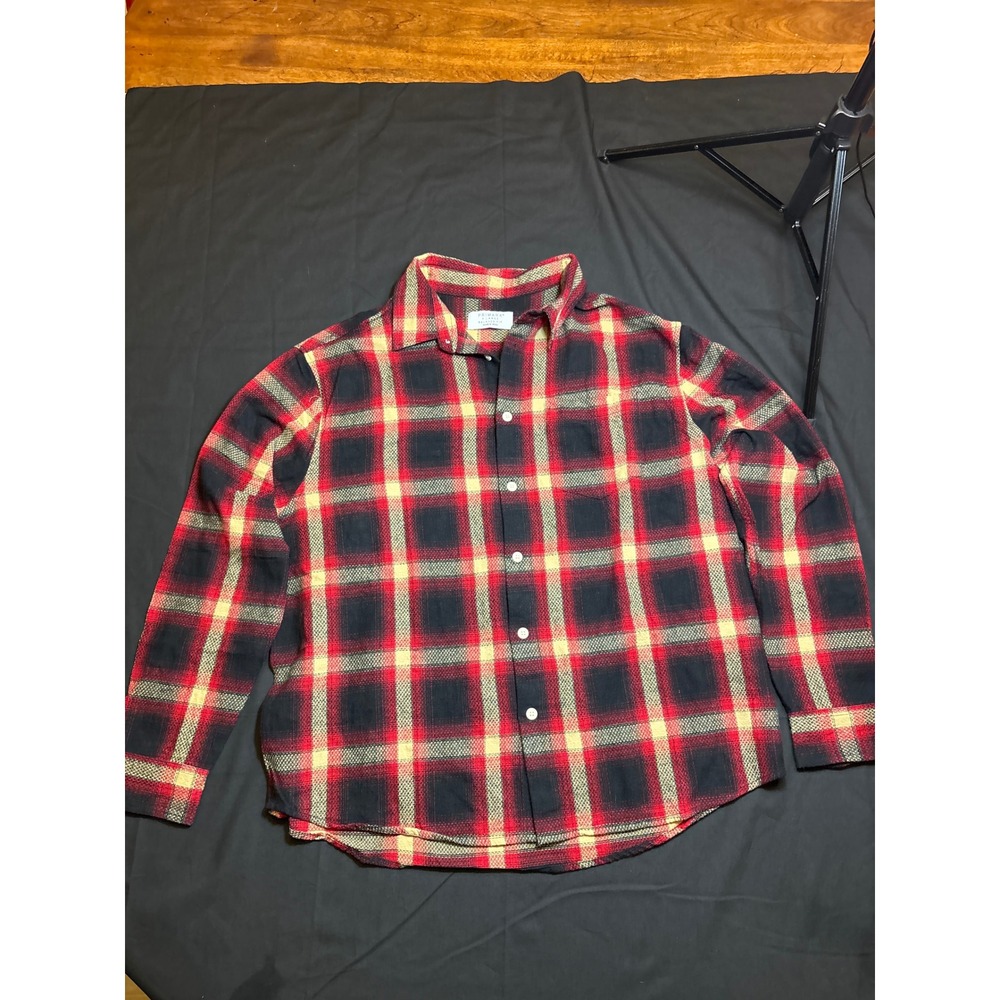 Mens PRIMARK XL Relaxed Fit Red Black‎ Plaid Flannel Button Up Shirt